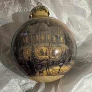 Thomas Kinkade Winter Scene Gold Ornament